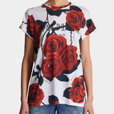 BALMAIN 復古紅玫瑰印花 T-Shirt