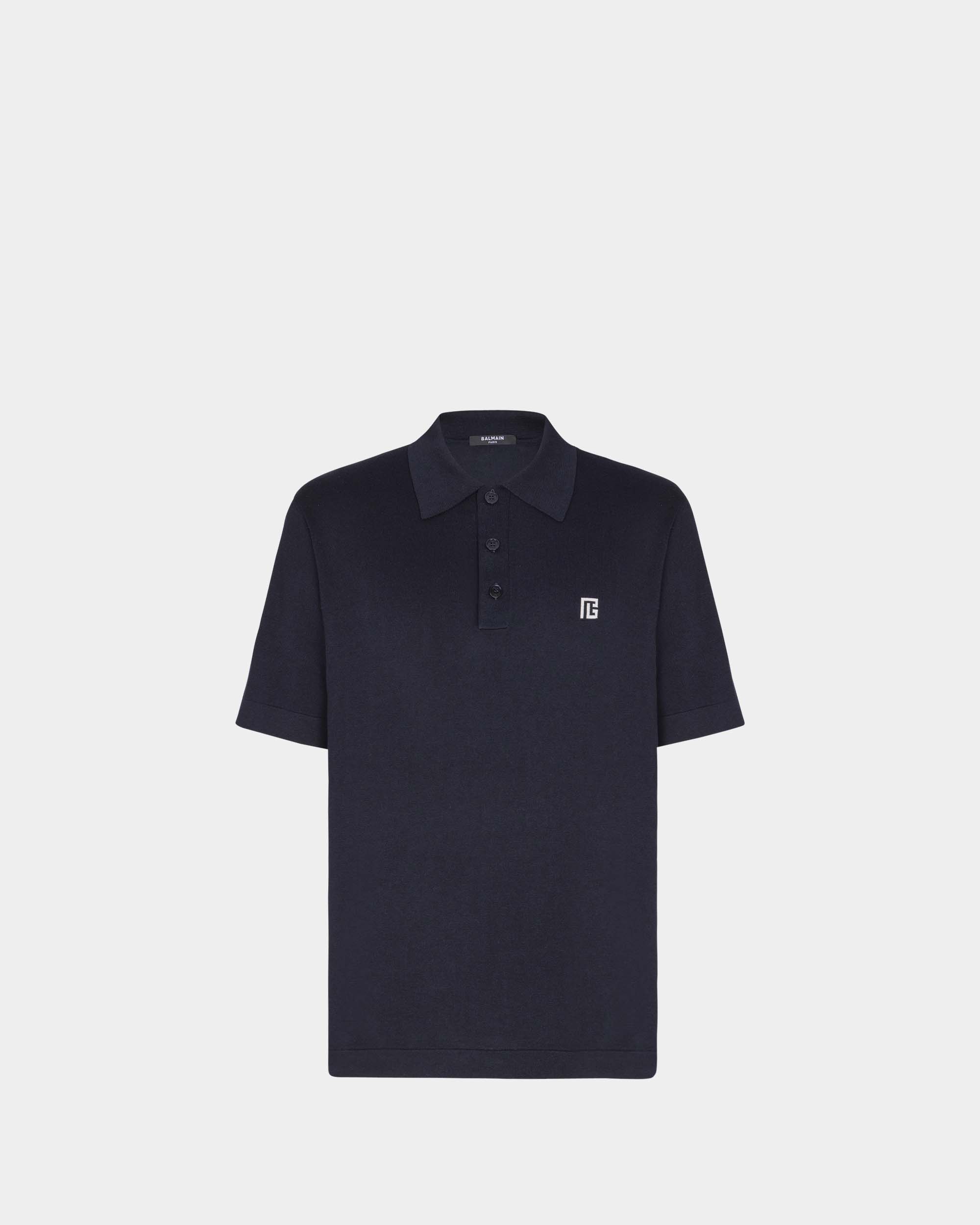 BALMAIN 小 PB 標誌棉絲混紡針織 Polo 衫