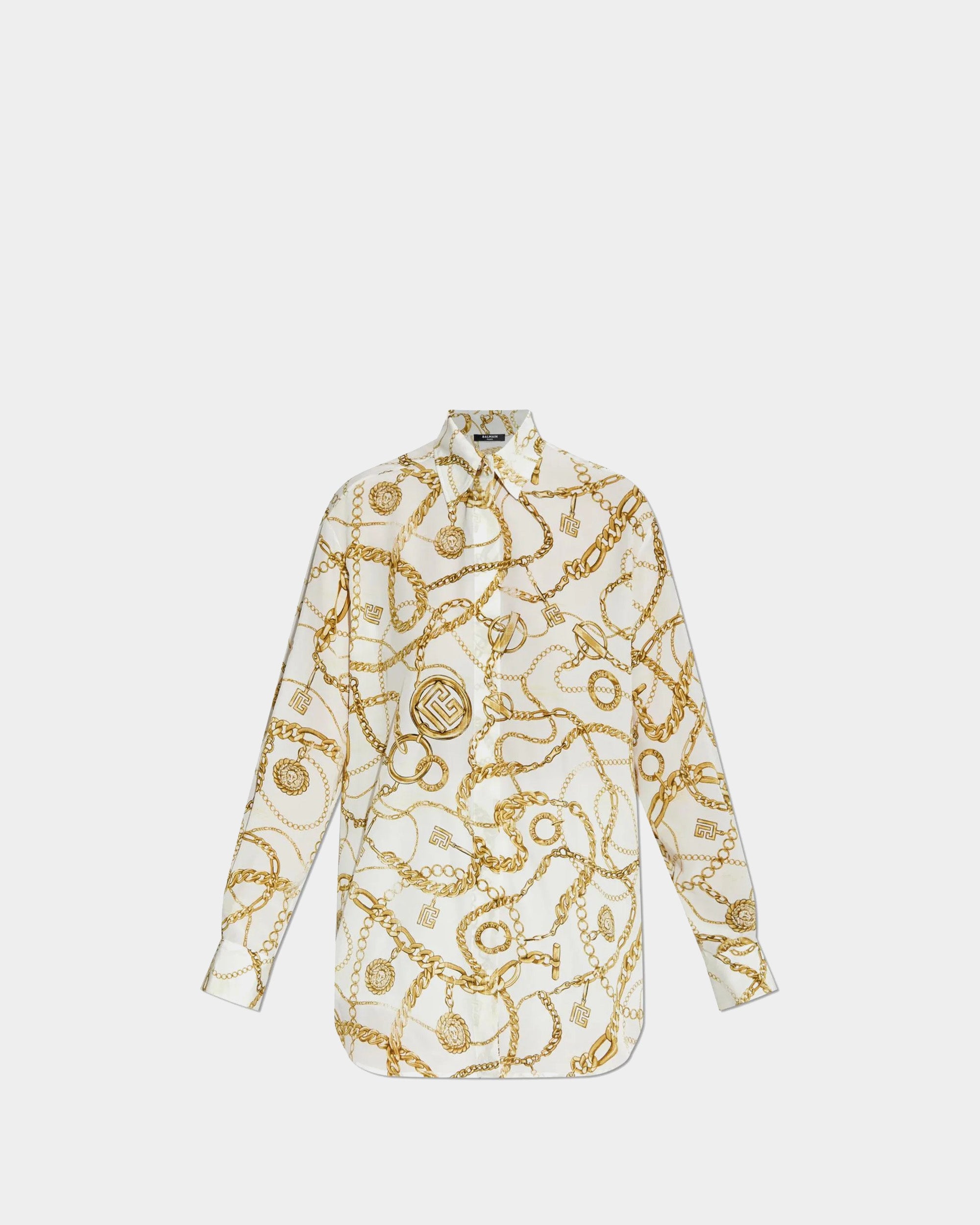BALMAIN 金鏈印花真絲襯衫