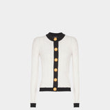 BALMAIN 黑白拼接金釦針織衫