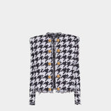 BALMAIN 黑白千鳥格經典金釦外套