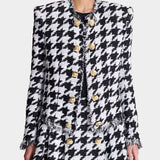 BALMAIN 黑白千鳥格經典金釦外套