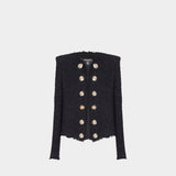 BALMAIN 黑色雙排金釦毛呢外套