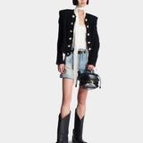 BALMAIN 黑色雙排金釦毛呢外套