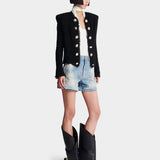 BALMAIN 黑色雙排金釦毛呢外套