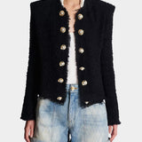 BALMAIN 黑色雙排金釦毛呢外套