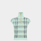 BALMAIN 短袖亮面輕量花呢拉鍊上衣