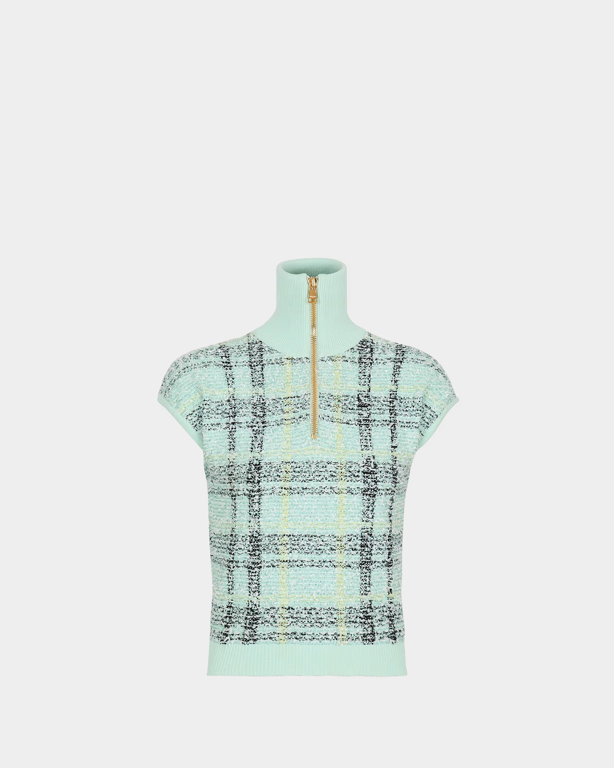 BALMAIN 短袖亮面輕量花呢拉鍊上衣