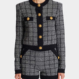 BALMAIN 圓領輕量花呢針織開襟衫