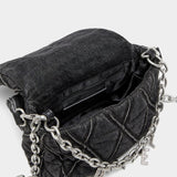 DIESEL Charm-D 小號牛仔絎縫肩背包 (黑)