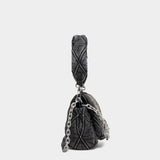 DIESEL Charm-D 小號牛仔絎縫肩背包 (黑)