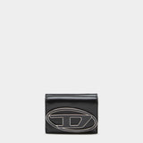 DIESEL D Logo三折皮革短夾