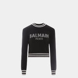 Balmain Metallic Mesh LOGO Short Sweater / Women 