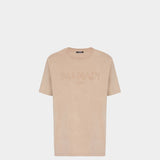 BALMAIN LOGO EMBROIDERED T-SHIRT - SAND 