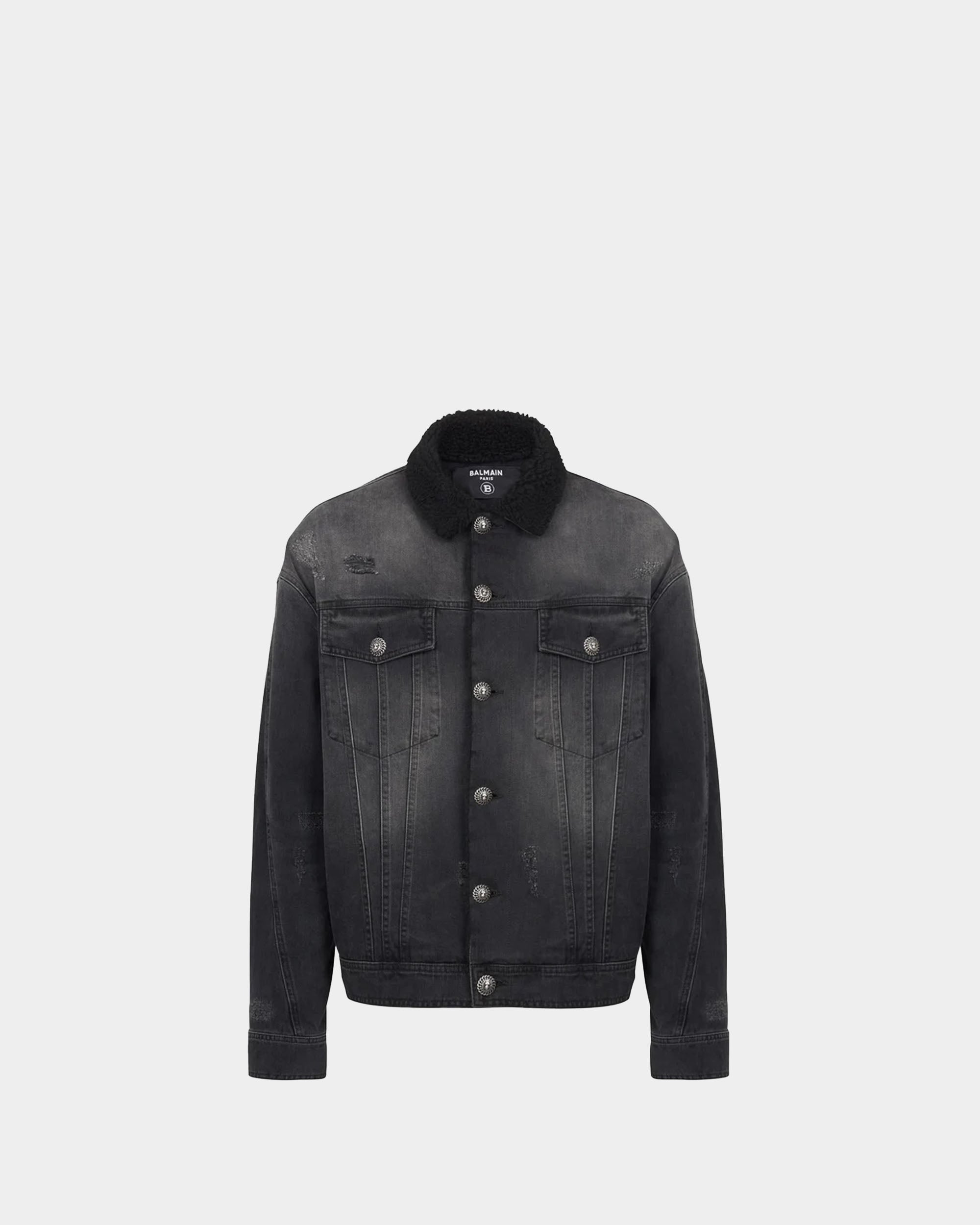 BALMAIN Denim jacket with ripped wool lining 