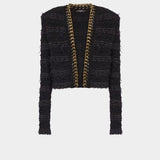 BALMAIN 金鍊滾邊無領毛呢針織外套