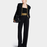 BALMAIN 金鍊滾邊無領毛呢針織外套