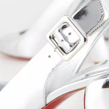 CHRISTIAN LOUBOUTIN Minny Sling 銀色鏡面 5.5 cm 粗跟鞋