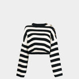 BALMAIN OVERSIZED SHOULDERS STRIPED CROP SWEATER 