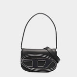 Diesel D Logo 磁扣皮革肩背包 - 黑